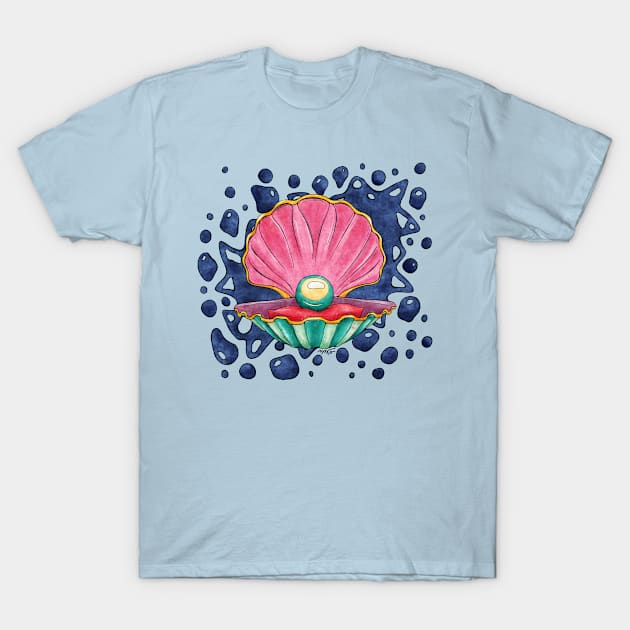 Cartoonish clam with pearl, bright seashell T-Shirt by NadiaChevrel